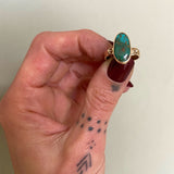 Pilot Mountain Turquoise and Solid 14k Gold Ring- Size 6.5 (can be sized up 1/2 size)