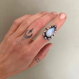 Celestial Rainbow Moonstone Ring- Size 6- Rainbow Moonstone and Sterling Silver