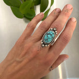 The Cosmos Ring- Size 7- Bamboo Mountain Turquoise and Hand Stamped Sterling Silver