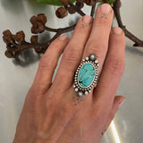 The Full Moon Ring- Size 7- Bamboo Mountain Turquoise and Hand Stamped Sterling Silver