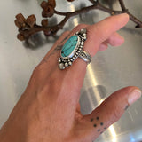 The Full Moon Ring- Size 7- Bamboo Mountain Turquoise and Hand Stamped Sterling Silver