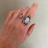 Celestial Rainbow Moonstone Ring- Size 7- Rainbow Moonstone and Sterling Silver