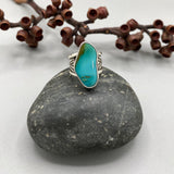 The Squiggle Signet Ring- Size 7- Natural Royston Turquoise and Sterling Silver