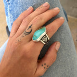 The Squiggle Signet Ring- Size 7- Natural Royston Turquoise and Sterling Silver