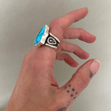 The Squiggle Signet Ring- Size 7- Sonoran Gold Turquoise and Sterling Silver