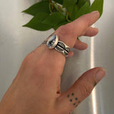 The Snow Globe Ring- Dendritic Opal and Sterling Silver- Size 7