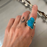 The Squiggle Signet Ring- Size 8- Kingman Turquoise and Sterling Silver