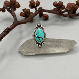 The Full Moon Ring- Size 8- Bamboo Mountain Turquoise and Hand Stamped Sterling Silver
