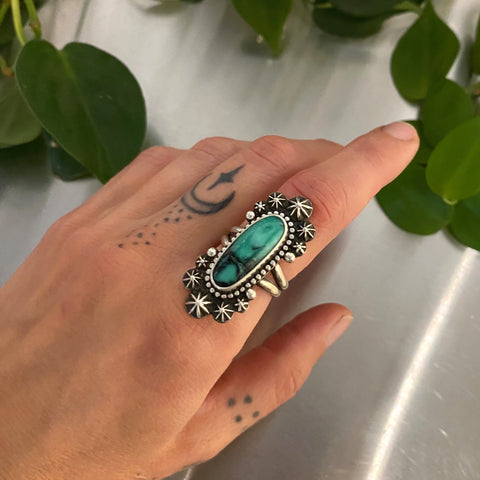 Celestial Emerald Rose Variscite Ring- Size 8- Emerald Rose Variscite and Sterling Silver