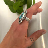 The Cosmos Ring- Size 8- Bamboo Mountain Turquoise and Hand Stamped Sterling Silver