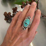 The Full Moon Ring- Size 8- Bamboo Mountain Turquoise and Hand Stamped Sterling Silver