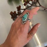 The Full Moon Ring- Size 8- Bamboo Mountain Turquoise and Hand Stamped Sterling Silver