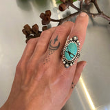 The Full Moon Ring- Size 8- Bamboo Mountain Turquoise and Hand Stamped Sterling Silver