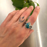 The Reflection Ring- Morenci II Turquoise and Stamped Sterling Silver- Size 8.5