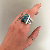 The Signet Ring- Size 8- Blue Lightning Chrysocolla and Sterling Silver