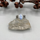 The Reflection Ring- Rainbow Moonstone and Stamped Sterling Silver- Size 9.5