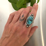 The Cosmos Ring- Size 9- Bamboo Mountain Turquoise and Hand Stamped Sterling Silver