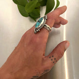 The Cosmos Ring- Size 9- Bamboo Mountain Turquoise and Hand Stamped Sterling Silver