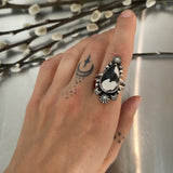 The Eclipse Ring- Size 9- Natural White Buffalo and Sterling Silver