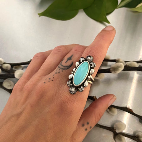 The Looking Glass Ring- Size 9- Natural Castle Dome Turquoise and Sterling Silver