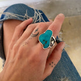 The Squiggle Signet Ring- Size 9- Ithaca Peak Turquoise and Sterling Silver