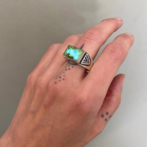 The Elements Signet Ring- Size 9- Sonoran Gold Turquoise and Sterling Silver