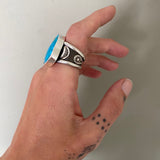 The Squiggle Signet Ring- Size 9/9.25- Turquoise Mountain Turquoise and Sterling Silver