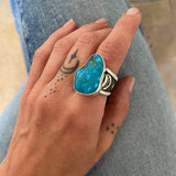 The Squiggle Signet Ring- Size 9/9.25- Turquoise Mountain Turquoise and Sterling Silver