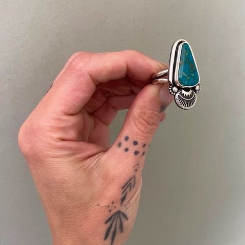 The Sprout Ring- Size 9- Pilot Mountain Turquoise and Sterling Silver
