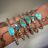 Chunky Stamped Stacker Cuff- Size S/M- Morenci II Turquoise and Chunky Sterling Silver Bracelet