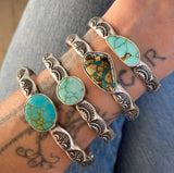 Heavyweight Stamped Cuff- Size XS/S- Natural Royston Turquoise and Chunky Sterling Silver Bracelet