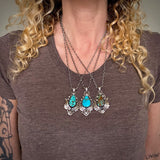 The Nightbloom Necklace 2- Lone Mountain Turquoise and Sterling Silver- 20"  Sterling Rolo Chain