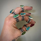 The Reflection Ring- Kingman Turquoise and Stamped Sterling Silver- Size 10