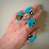 The Squiggle Signet Ring- Size 7.25- Kingman Turquoise and Sterling Silver