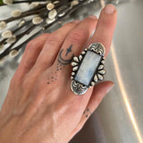 The Andromeda Ring- Rainbow Moonstone and Sterling Silver- Finished to Size or as a Pendant