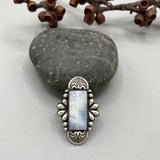 The Andromeda Ring- Rainbow Moonstone and Sterling Silver- Finished to Size or as a Pendant