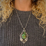 The Antheia Necklace- Bamboo Mountain Turquoise and Sterling Silver- 20" Chunky Sterling Forzatina Chain Included