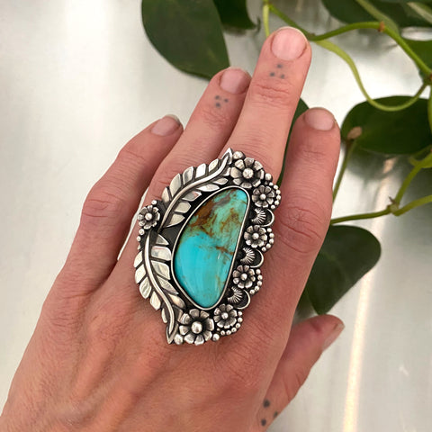 The Belladonna Ring- Kingman Turquoise and Sterling Silver- Finished to Size or as a Pendant