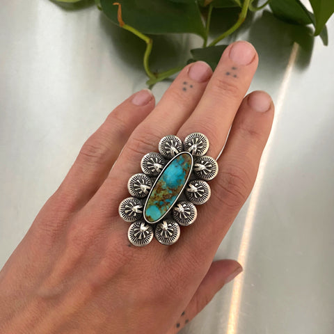 The Bluebell Ring- Kingman Rising Phoenix Turquoise and Sterling Silver- Finished to Size or as a Pendant