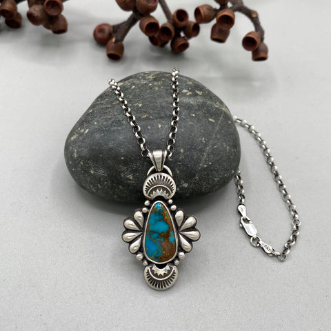 The Peacock Necklace 3- Royston Turquoise and Sterling Silver- 18" Chunky Sterling Rolo Chain