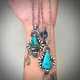 The Peacock Necklace 1- Kingman Turquoise and Sterling Silver- 18" Sterling Infinity Chain