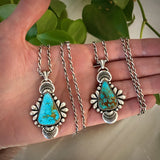 The Peacock Necklace 1- Kingman Turquoise and Sterling Silver- 18" Sterling Infinity Chain