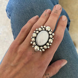 The White Buffalo Supernova Ring- Natural White Buffalo and Sterling Silver- Finished to Size or as a Pendant