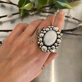 The White Buffalo Supernova Ring- Natural White Buffalo and Sterling Silver- Finished to Size or as a Pendant