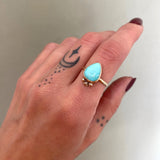 Natural Royston Turquoise and Solid 14k Gold Ring- Size 8 (can be sized up 1/2 size)