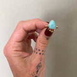 Natural Royston Turquoise and Solid 14k Gold Ring- Size 8 (can be sized up 1/2 size)