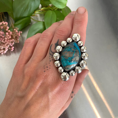 The Blue Lightning Nova Ring- Blue Lightning Chrysocolla and Sterling Silver- Finished to Size or as a Pendant