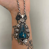 The Cleopatra Necklace- Morenci II Turquoise and Sterling Silver- 20" Sterling Chain Included