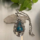 The Cleopatra Necklace- Morenci II Turquoise and Sterling Silver- 20" Sterling Chain Included
