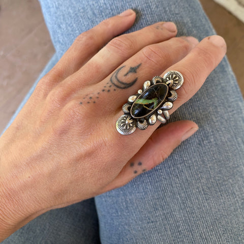 The Looking Glass Ring 1- Natural Cristo Ribbon Variscite and Sterling Silver- Finished to Size or as a Pendant